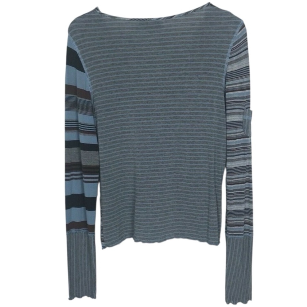 SNO SKINS Blue and Brown Ribbed Fitted Long Sleeve Blouse - Picture 7 of 9